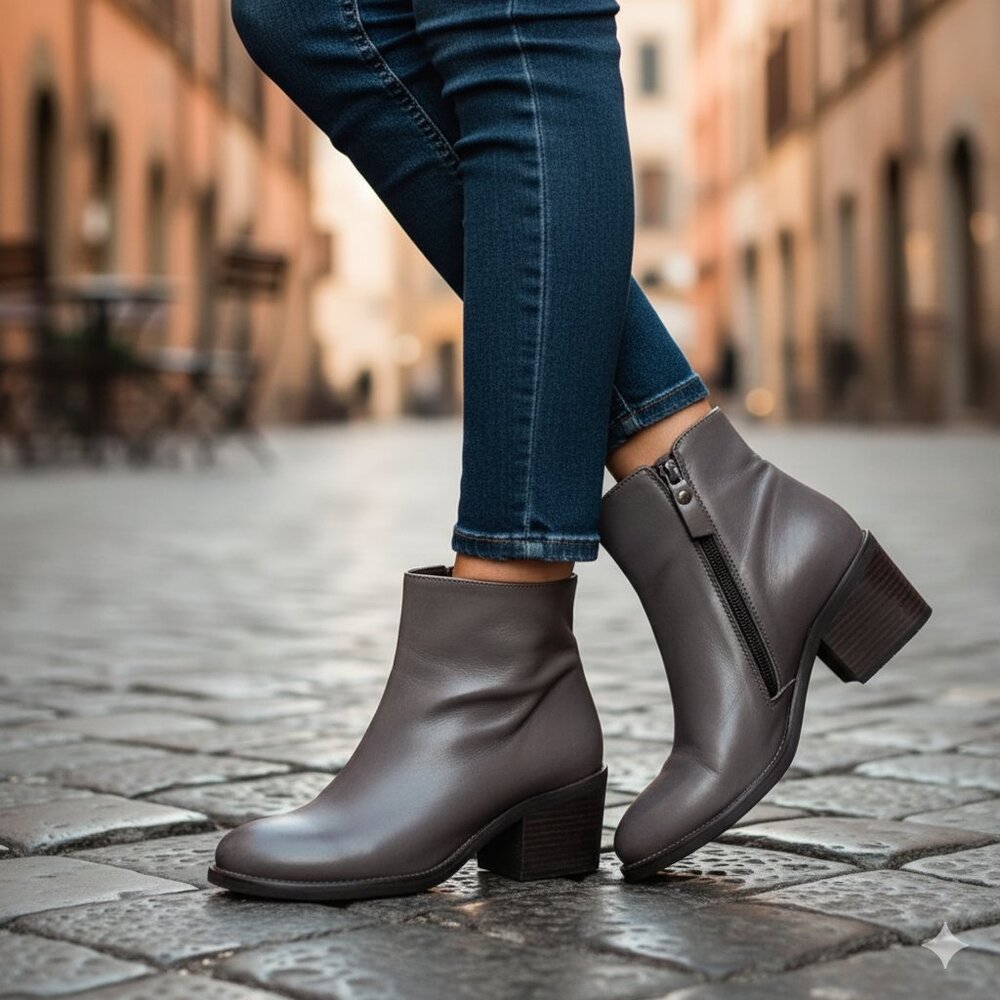 AGL Gray Italian Leather ankle boots 38